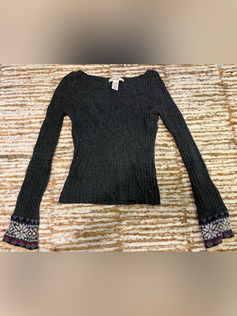Free People Wool Blend Sweater with Patterned Cuffs